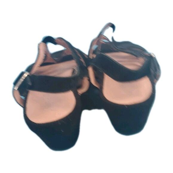 Tayran Sz 8 Wedge Sandal Strappy Slingback  Buckle Black Goth Preppy Summer - Picture 4 of 12